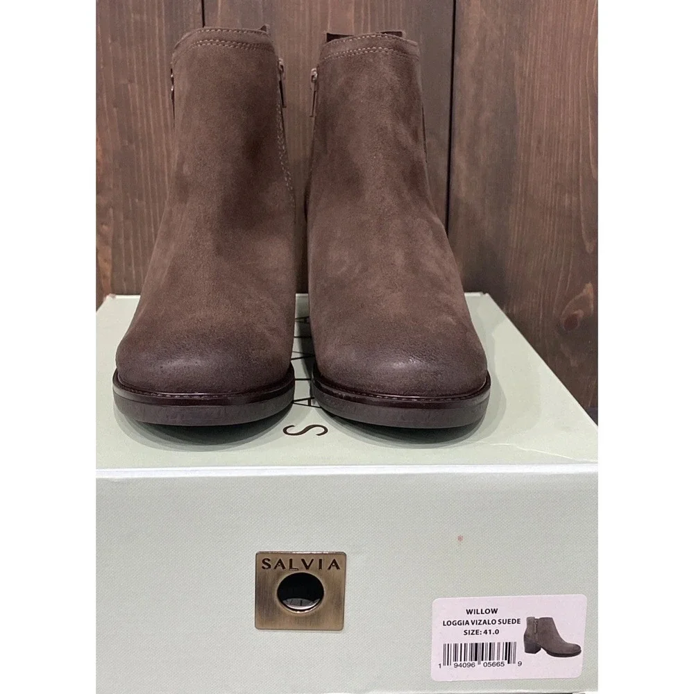 Salvia Willow Loggia Vizalo Suede Brown Ankle Boots‎ Women's Size 41 New